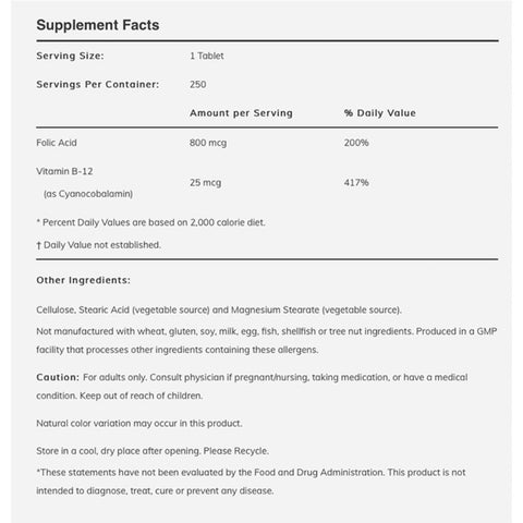 Now Folic Acid 800mcg with Vitamin B12