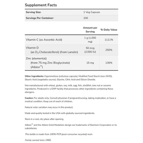 Now Vitamin C-1000 Zinc & D-3