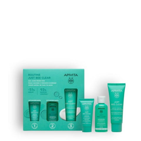 Apivita Just Bee Clear Routine- Ρουτίνα για Λιπαρο Δέρμα με Τάση Ακμής
