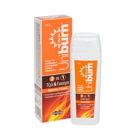 Uni-Pharma Uniburn 2in1 Gel & Yogurt, Τζελ για Μετά τον Ήλιο Σώμα/Πρόσωπο 50g