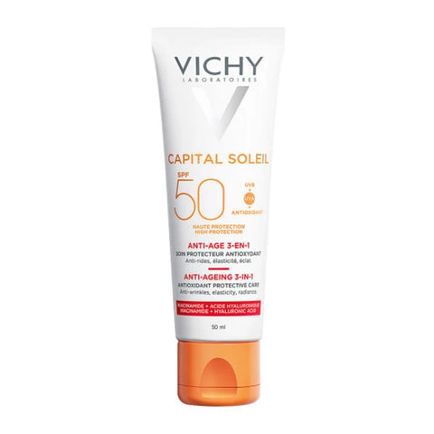 Vichy Capital Soleil Anti-Ageing 3 in 1 SPF50, Αντηλιακή Προσώπου κατά των Ρυτίδων 50ml