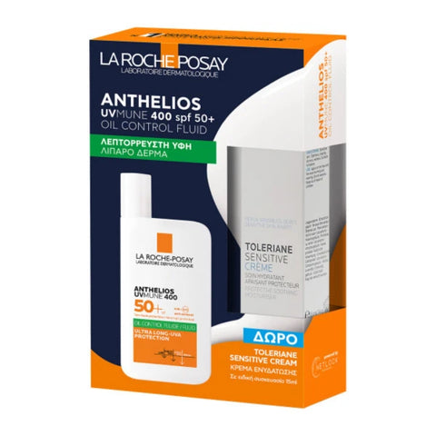 La Roche Posay UVMUNE 400 Fluid SPF50+ Aντηλιακό Προσώπου για Λιπαρό Δέρμα & Δώρο Toleriane Sensitive Ενυδατική Κρέμα, 15ml