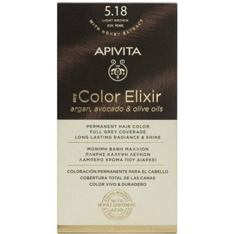 Apivita my Color Elixir Μόνιμη Βαφή Μαλλιών 5.18 Καστανο Ανοιχτο Σαντρε Περλε/ Light Brown Ash Pearl