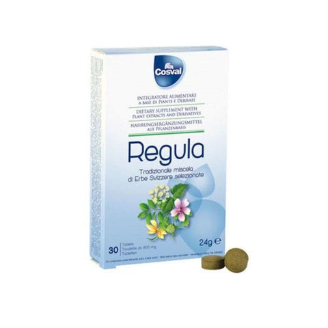 Cosval Regula 30 tabs. Συμπλήρωμα διατροφής με σέννα και φυτικά εκχυλίσματα που μειώνει τον ερεθισμό του εντέρου