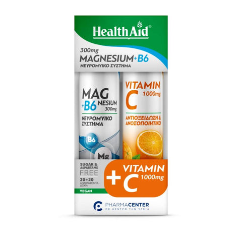 Health Aid Magnesium 300mg + B6  + Vitamin C 1000mg