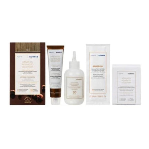 Korres Argan Oil Μόνιμη Βαφή Μαλλιών 8.1 Ξανθό Ανοιχτό Σαντρέ/Ash Light Blonde