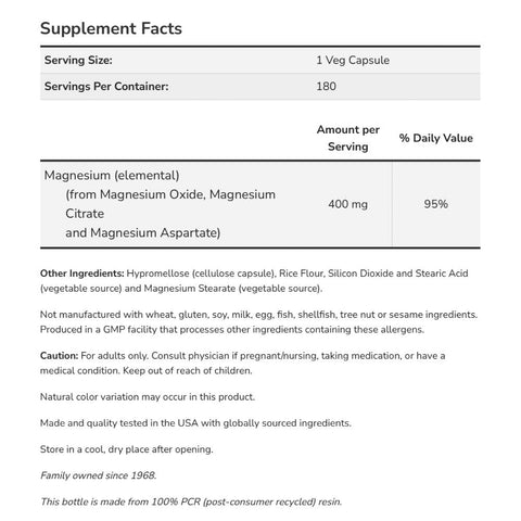 Now Magnesium Caps 400mg