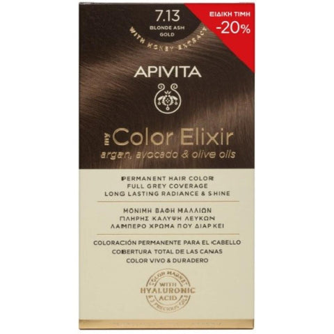 Apivita my Color Elixir Μόνιμη Βαφή Μαλλιών 7.13 Ξανθο Σαντρε Μελι/ Blonde Ash Gold -20%