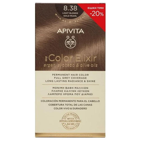 Apivita my Color Elixir Μόνιμη Βαφή Μαλλιών 8.38 Ξανθο Ανοιχτο Μελι Περλε/Light Blonde Gold Pearl