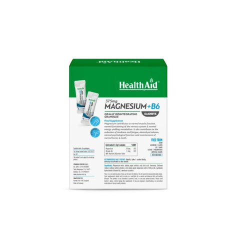 Health Aid Magnesium 375mg + B6 Κοκκια Διασπειρομενα στο Στομα -NEW