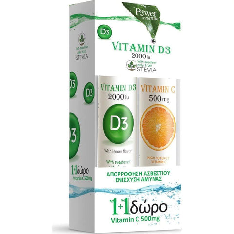 POWER HEALTH Vitamin D3 2000IU 20S+VIT C 500MG 20S με Stevia
