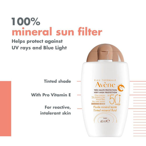 Avene Mineral Fluid Tinted SPF50+Αντηλιακή φροντίδα για Δυσανεκτικό δέρμα με Χρώμα