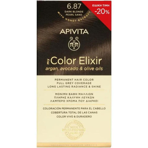 Apivita my Color Elixir Μόνιμη Βαφή Μαλλιών 6.87 Ξανθο Σκούρο Περλε Μπεζ/ Dark Blonde Pearl Sand-20%