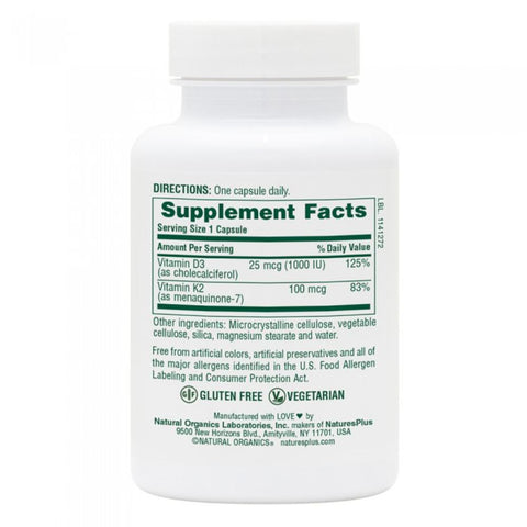 NaturesPlus D3 (1000IU) & K2 (100mcg)