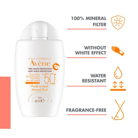 Avene Mineral Fluid SPF50+Αντηλιακή φροντίδα για Δυσανεκτικό δέρμα