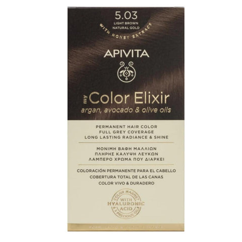 Apivita my Color Elixir Μόνιμη Βαφή Μαλλιών 5.03 Καστανο Ανοιχτο Φυσικο Μελι/ Light Brown Natural Gold