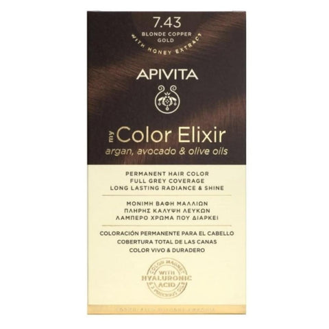 Apivita my Color Elixir Μόνιμη Βαφή Μαλλιών 7.43 Ξανθο Χάλκινο Μελι/ Blonde Copper Gold