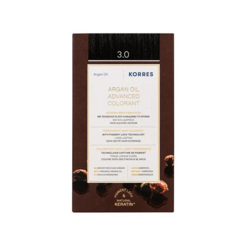 Korres Argan Oil Μόνιμη Βαφή Μαλλιών 3.0 Καστανο Σκούρο/Dark Brown